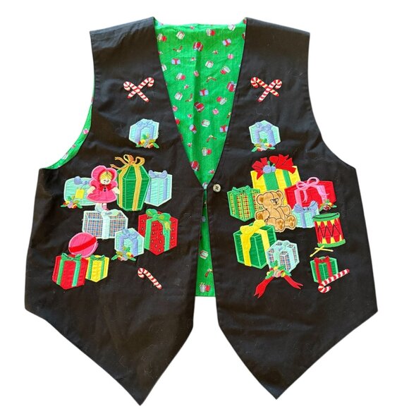 VTG Christmas Vest Packages, Candy Canes, Teddy Bear Design - Picture 1 of 3